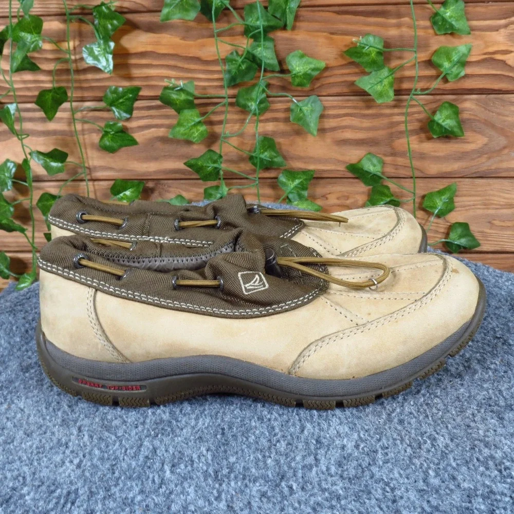 Sperry Top-Sider Women Boot 7.5 Outdoor Casual Tan Brown Leather Slip-On Duck‎